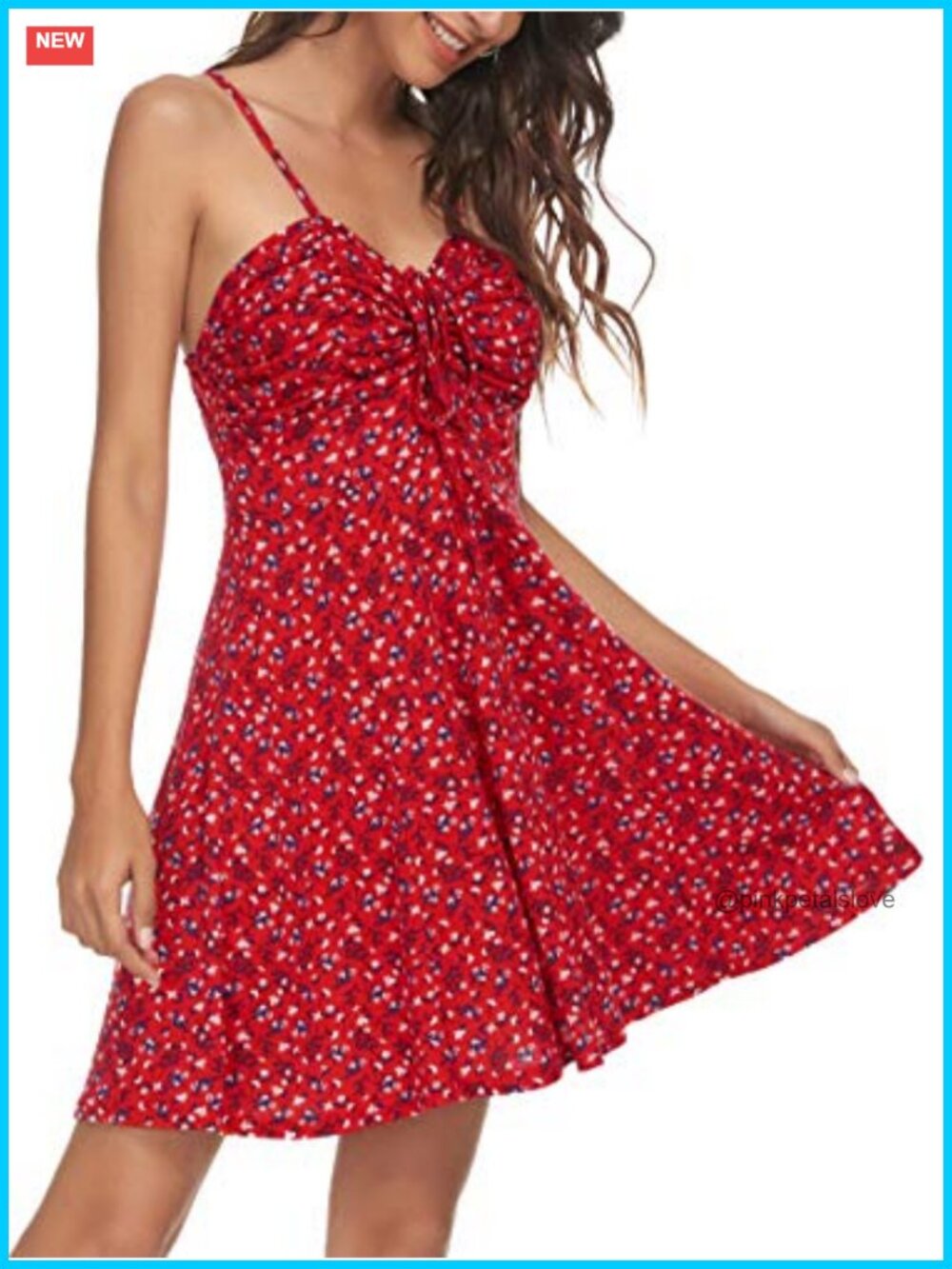 Floral Mini Dress Spaghetti Strap Ruched Drawstring Swing Sundress